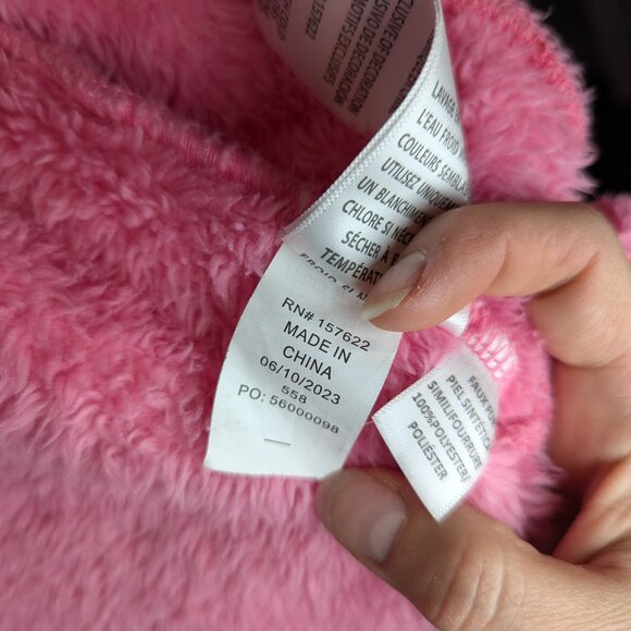 Eddie Bauer Girl's Size L Solid Pink Teddy Bear Fuzzy Fleece zip Hooded Jacket - Picture 8 of 9